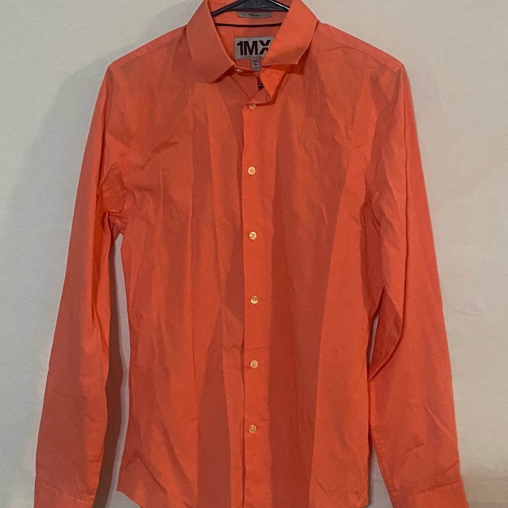 Express 1MX Fitted Button Up Dress Shirt - Coral - Size Small